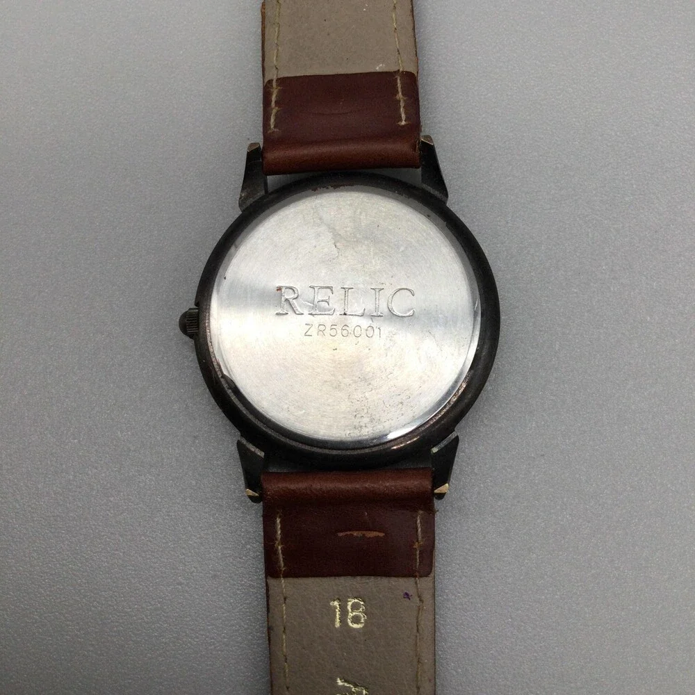 Relic Unisex Watch 34mm Bronze Dial Brown Leather Roman Numeral New Battery